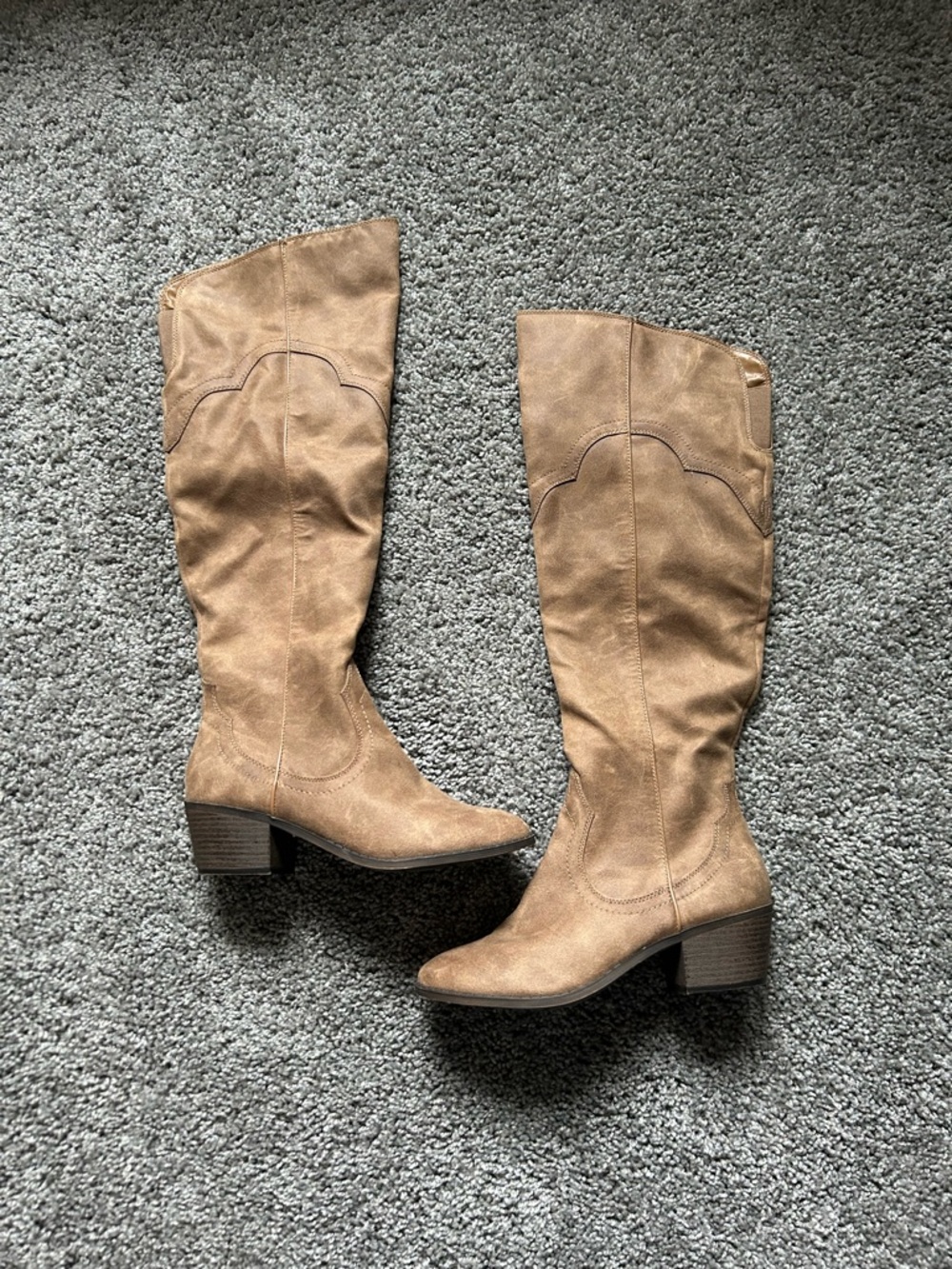 Fergalicious Tan Knee-High Western/cowboy Block Heel Boots